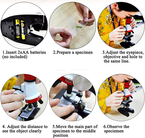 Kid Microscope Science Kits, 100X 400X 1200X Trinocular Magnification Beginner Toy Home School Educational Biological Hand Held Camera Compound Sc...