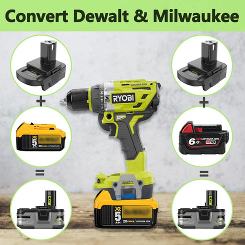 for Dewalt & for Milwaukee to Ryobi Battery Adapter, Fit for Dewalt 18v-20v & for Milwaukee 18v M18 Lithium Batteries, DM18RL converter use for Ry...