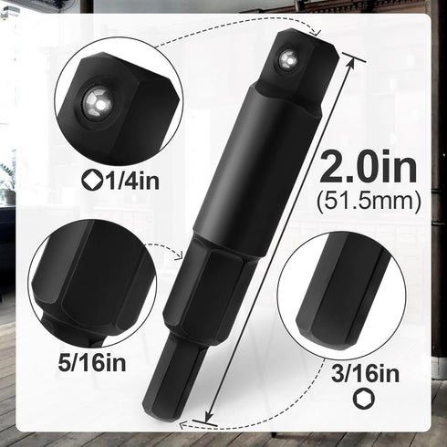 ANCIRS 3/16 to 5/16 Service Wrench Hex Key Adapter, Ratchet Wrench Hexagon Bit Adapter Kit, HVAC Valve Opener for Air Conditioning Refrigeration E...