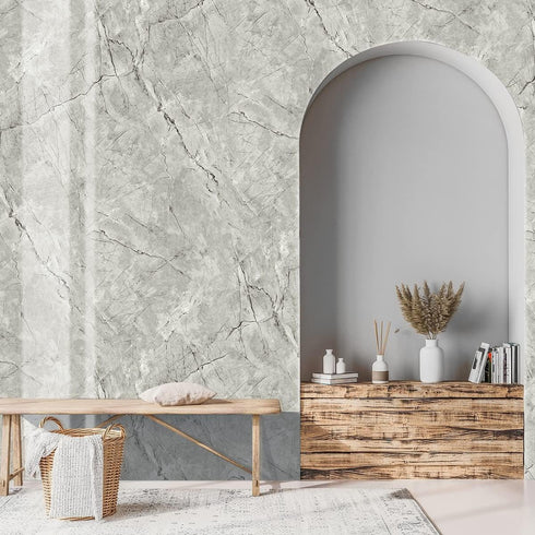 Erfoni Gray Glossy Marble Wallpaper Peel and Stick Countertops 15.8inch x 118.1inch Granite Removable Contact Paper Marble Self Adhesive Wall Pape...