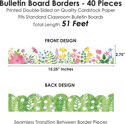 Big Dot of Happiness Spring Flowers - Scalloped Classroom Decor - Bulletin Board Borders - 51 Feet...