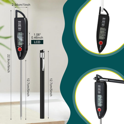 6 Set Waterproof Food Thermometer for Water, Liquid, Candle and Cooking Digital Meat Thermometer with Long Probe Instant Read Thermometer for Kitc...