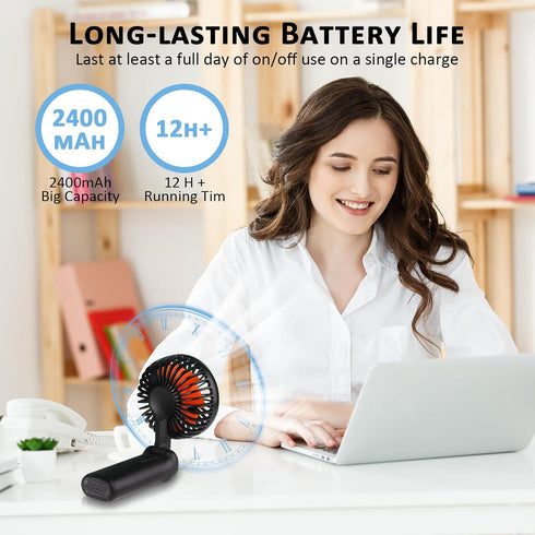 Portable Handheld Fan, Mini Desk Fan Rechargeable with LED Display, 180° Foldable Personal Fan with Lanyard as Neck Fan, Strong Wind and 6 Speed f...