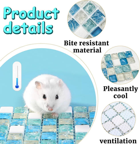 Crystal Hamster Cooling Pad, Scalable Quartz Glass Ice Crack Small Animal Bed for Summer, Small Pet Cooling Pad for Dwarf Hamster (Blue, M,6 * 10c...