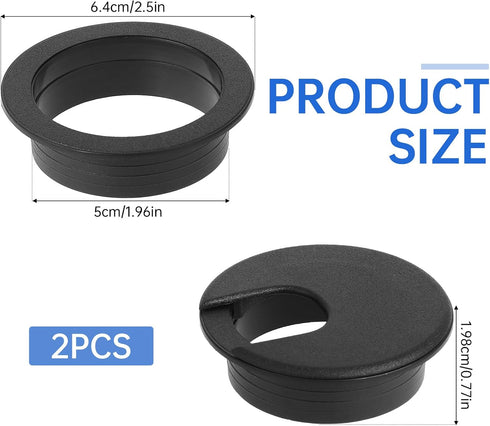 2 Pack Black Desk Gromments 2 Inch Desk Cable Cord Hole Cover Desk Wire Cord Cable Grommets ABS Plastic Wire Cable Hole Cover Desk Hole Grommet Wi...