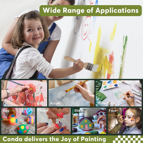 CONDA Paint Brushes Set of 50 Pieces Wooden Handles Brushes, Different Shapes Professional Art Paint Brushes for Oil, Acrylic Canvas and Watercolo...