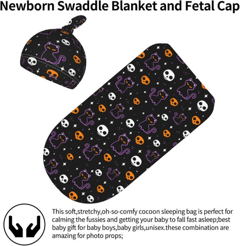 Halloween Bat Cat Baby Stuff Swaddle Blankets Baby Wrap Baby Newborn Receiving Blanket Soft Sleep Sacks Stretchy with Hat Set Gift for Infant Boy ...