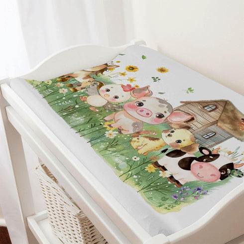Farm Animals Life Changing Pad Covers Farmland Cow Pig Horse Dog Rooster Barn Fitted Baby Changing Table Sheets for Boy Girl Country Farmhouse Sof...