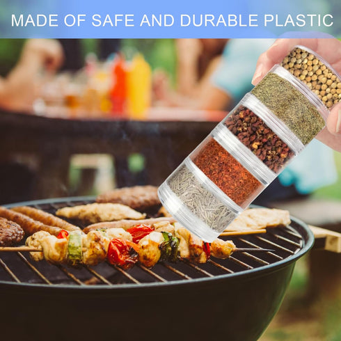 2 Sets 5 Layers Clear Plastic Portable Spice Jars, Spice Salt and Pepper Set for Outdoor Cooking, Car Camping, Traveling, Barbecuing,Stackable Sto...