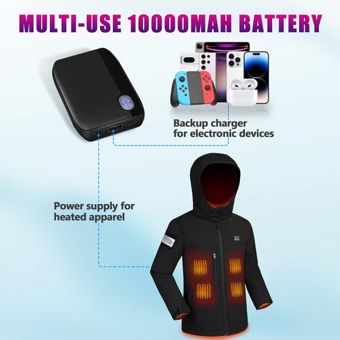 Power Bank for Heated Vest and Heated Jacket, 10000mAh Rechargeable Battery with 7.4V DC Port and USB A Port, Compact Charger with LED Screen for ...