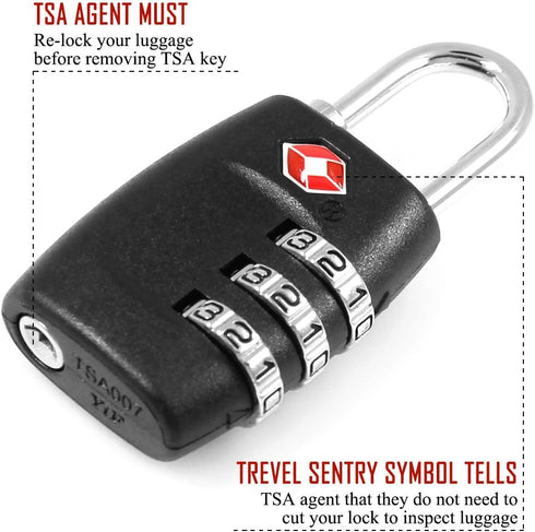 DanziX TSA Approved Lock and 4 Colors Stainless Steel Safety Tether?3-Dial Combination Travel Luggage Lock with Lanyard Security Cable for Protect...