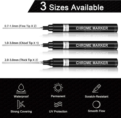 5Pcs Silver Liquid Mirror Chrome Markers, Oil-based Permanent Chrome Paint Pens for Model Painting, Repairing, Marking or DIY Art Projects, Waterp...