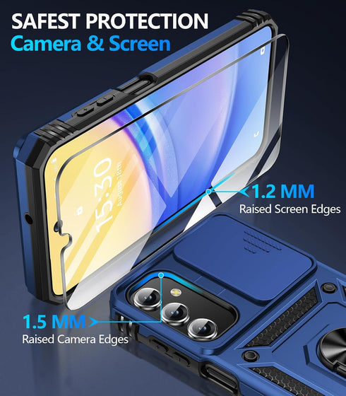 BaHaHoues for Samsung Galaxy A15 5G Case with Screen Protector & Slide Camera Lens Cover,Built-in 360°Rotate Magnetic Ring Stand Shockproof Protec...