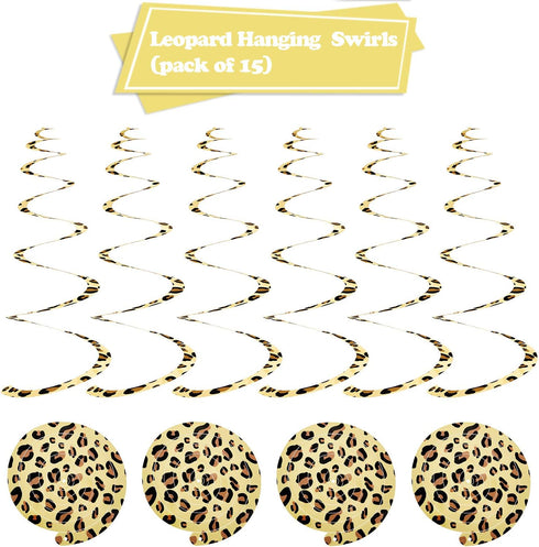 Boao 15 Pcs Cheetah Party Supplies Leopard Hanging Swirls Whirls Animal Print Party Decorations Cheetah Whirls for Birthday Baby Shower Jungle Ani...