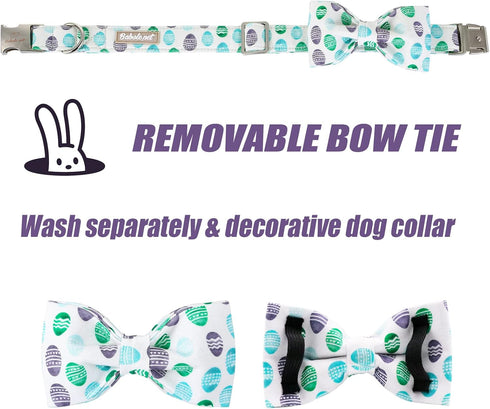 Dog Collar Easter Gift with Bow Tie, Egg male Dog Collar with Safety Metal Buckle Adjustable Puppy Collars for Small Medium Large Boy & Girl Dog,X...
