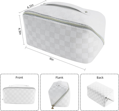 Travel Makeup Bag,Large Capacity Cosmetic Bags for Women,Waterproof Portable Pouch Open Flat Toiletry Bag Make up Organizer with Divider (White)...