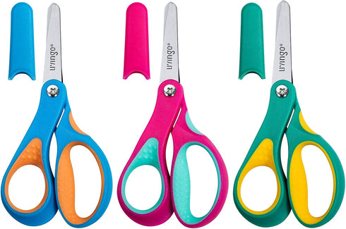LIVINGO Left Handed Kids Scissors: Blunt Tip Safety Lefty Toddler Child Scissors for School Craft Cutting Paper - 3 Pack 5 inches Comfort Grip Gre...