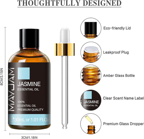 Jasmine Essential Oil 30ML/ 1.01FL.OZ, MAYJAM Pure Jasmine Oil Aromatherapy Essential Oil for Massage, DIY Soap, Ideal for Home Yoga Use...