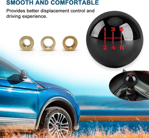 5 Speed Car Racing Gear Shift Shifter knob, Resin Polished Round Ball Shift Knob with 3 Adapters Compatible with Manual Car(Mini Black 5)...