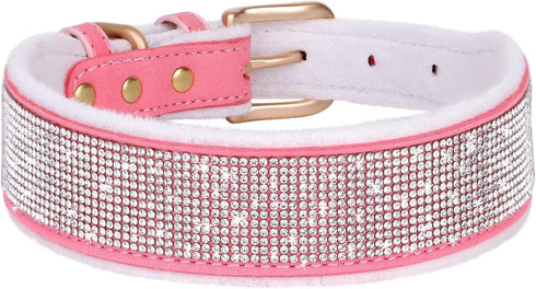 Didog Rhinestone Dog Collar with Soft Lining, Sparkling Crystal Diamond Girl Dog Collars with Soft Warm Pad for Medium Large Dogs, Pink, M...