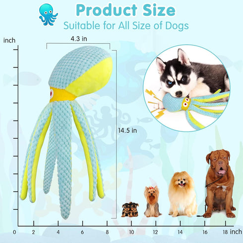 Dog Toys for Chewers, Puppy Toys for Boredom and Stimulating, Dog Squeaky Toys Octopus, Interactive Dog Toys for Smart Dogs, Soft Plush Dog Chew T...