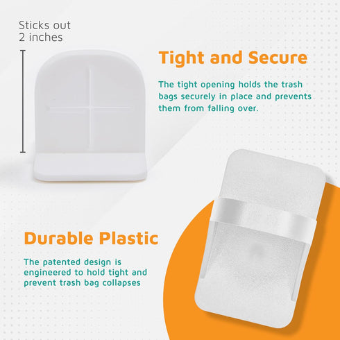 PlasticMill Trash Bags Cinch, White, 2 Pack, To Hold Garbage Bags In Place. Item dimensions when placed on the can is 3 inches high and sticks out...