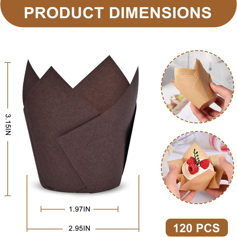 120 Counts Tulip Cupcake Liners for Baking Cups, Food Grade Parchment Paper Muffin Liners Holders, Standard Tulip Cupcake Liners, Greaseproof Cupc...