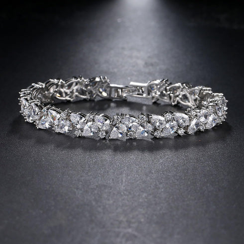 Hadskiss Wedding Tennis Bracelet for Brides Bridesmaid, White Gold Plated Marquise Cubic Zirconia Prom Jewelry, Silver Bracelet Wedding Party Jewe...