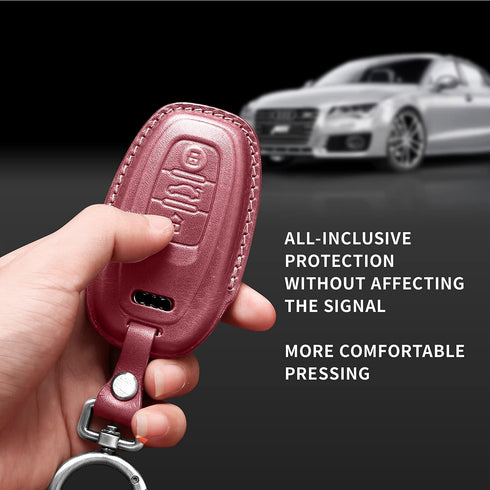 Tukellen Compatible with Audi Key Fob Cover Genuine Leather with Keychain,Leather Key Case Key Shell Compatible with Audi R8 Q5 Q7 S3 S4 S5 S6 S7 ...
