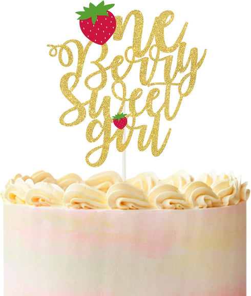 One Berry Sweet Girl Cake Topper,Fruit Summer Gender Reveal,Strawberry Baby Shower First Birthday Party Decorations,Strawberry Smash Photo Prop...
