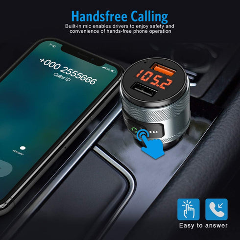 Criacr Bluetooth FM Transmitter for Car, Wireless Radio Transmitter Adapter Car Kit, MP3 Music Player, Dual USB Ports, QC3.0 Quick Charging, Hands...