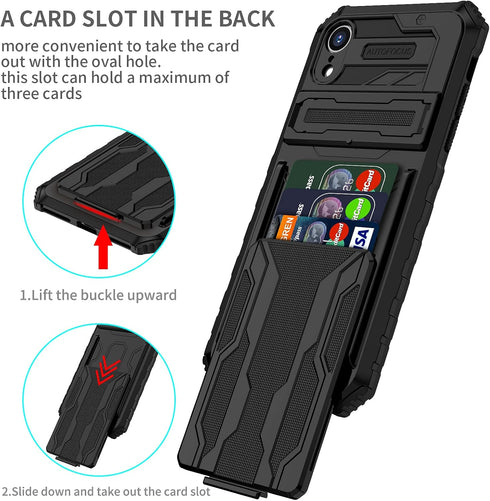 for iPhone XR Case with Card Holder Detachable Wallet Cover, Built-in Kickstand & Screen Protectors, Full Body Shockproof Phone Case for iPhone XR...
