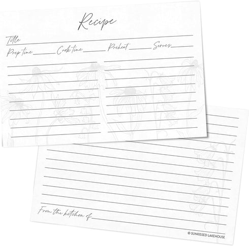 Recipe Cards 4x6 Set of 50 Floral 4x6 Recipe Cards - Thick Pure White Cardstock Recipe Organizer - Easy to Write On Recipe Cards For Bridal Shower...