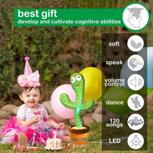 Pbooo Dancing Cactus Mimicking Toy,Talking Repeat Singing Sunny Cactus Toy 120 Pcs Songs for Baby 15S Record Your Sound Sing+Dancing+Recording+LED...