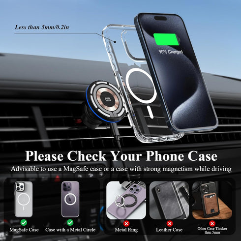 Magnetic Wireless Car Charger, Minthouz 15W Magsafe Car Mount Charger Fast Charging for iPhone 15/14/13/12 Series and Other Qi-Certified Phones wi...