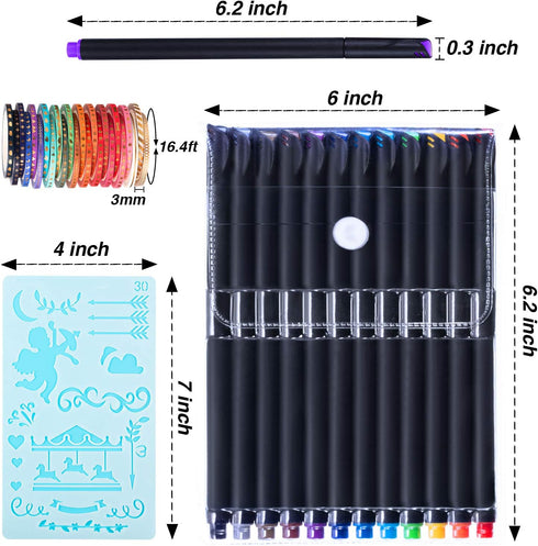 Honoson 48 Pack Scrapbooking Supplies Kit Scrapbook Tools and Supplies Journal Stencil Washi Tape and Journal Planner Pen for Notebook Diary DIY P...