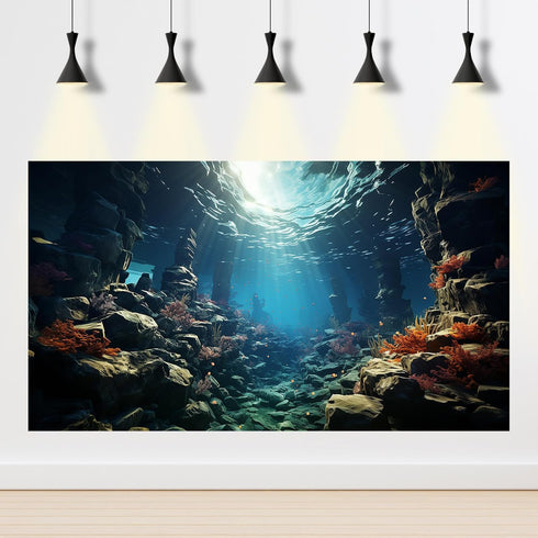 Aquarium Background Undersea Various Cora Reef Sunlight Terrarium Background Seafloor Big Rocks Environment Aquarium Backdrop Under Sea Reef Fish ...