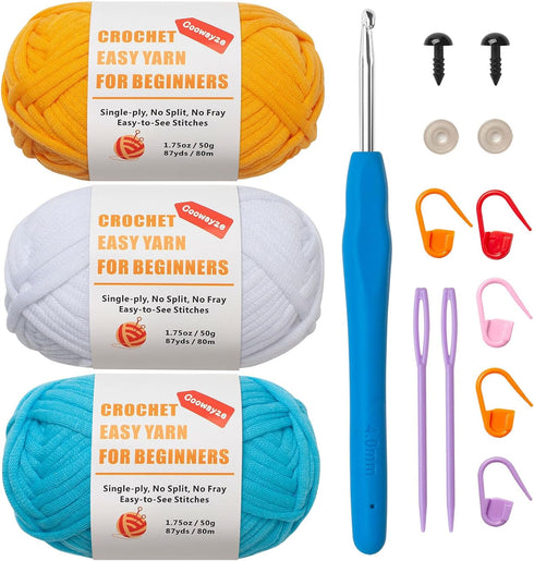 Easy Peasy Crochet Yarn for Beginners, Beginner Yarn for Crocheting, 3 Pack×1.8oz Amigurumi Crochet Yarn with Easy-to-See Stitches and No Split, T...