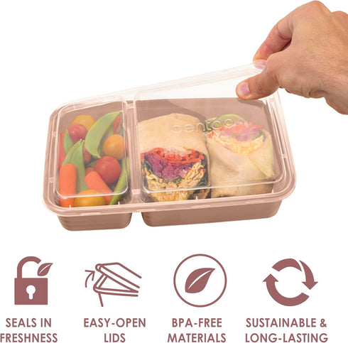 Bentgo 20-Piece Lightweight, Durable, Reusable BPA-Free 2-Compartment Containers - Microwave, Freezer, Dishwasher Safe - Rose Gold...