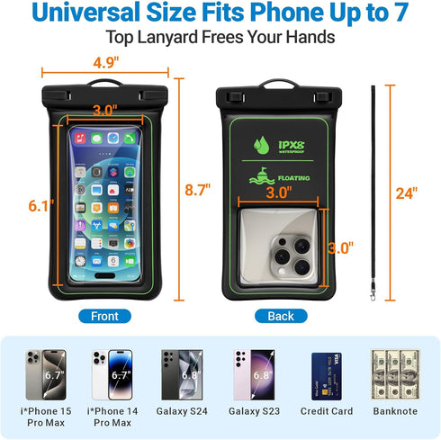 F-color Waterproof Phone Pouch - Floating with Sponge Air Cushion - IPX8 Waterproof Phone Case for iPhone 15 Pro Samsung S23 Up to 7", 12.7oz Buoy...