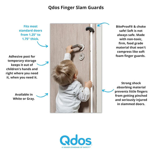 Qdos Safety Finger Slam Pinch Guard | Gray | Guaranteed NOT to compress or fall off like other products - Protect Fingers from Slamming Doors - Bi...