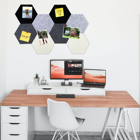 8Pcs Hexagon Felt Cork Board Tiles, Self Adhesive DIY Bulletin Board Pin Board for Office School Home Wall Decor Stickers Memos Photos Display (Gr...