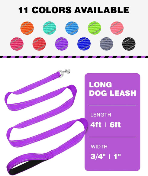 6ft Dog Leash for Small Medium Large Dogs | One-Sided Reflective Nylon | Padded Handle | 3/4 inch Wide | Purple...