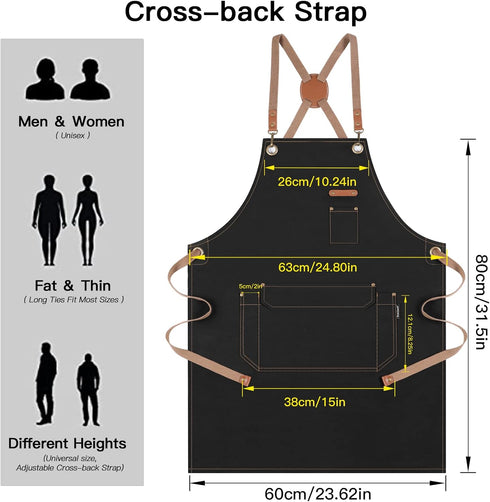 Chef Apron for Men Women with Gift Box Pack, Cross Back Apron with Pockets for Kitchen Cooking Baking Artist Painting, Cotton Canvas Work Aprons f...