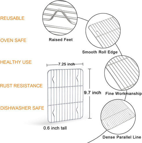 TeamFar Baking Rack, Stainless Steel Cooling Roasting Rack for Toaster Oven Pan, Healthy & Non Toxic, Sturdy & Rust Free, Oven & Dishwasher Safe -...