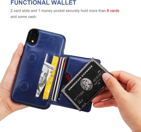 KIHUWEY Compatible with iPhone XR Wallet Case Credit Card Holder, Premium Leather Kickstand Durable Shockproof Protective Cover for iPhone XR 6.1 ...