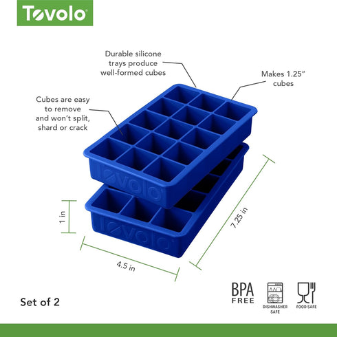 Tovolo Perfect Ice Mold Freezer Tray of 1.25-Inch Cubes for Whiskey, Bourbon, Spirits & Liquor, BPA-Free Silicone, Fade Resistant, Set of 2, Strat...