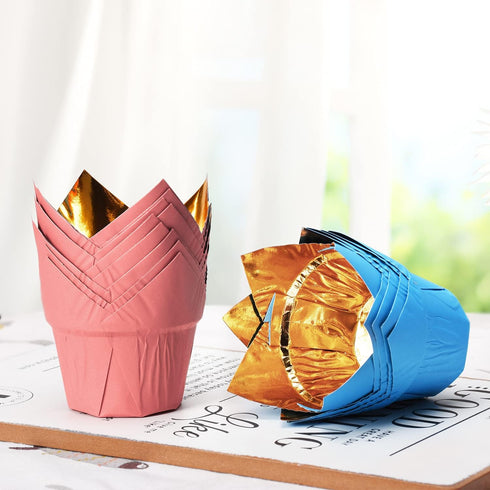 Party Hippo Gold Tulip Cupcake Liners Baking Paper Cups Holders Greaseproof Muffin Cases Wrappers for Wedding Birthday Party Baby Shower (White)...