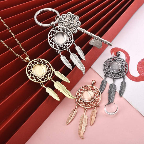 LANBEIDE 60Pieces Cabochons Jewelry Making Kits-20Pcs Dreamcatcher Bezel Pendant Trays with 20Pcs Glass Cabochons 14mm and 20Pcs Black Waxed Neckl...