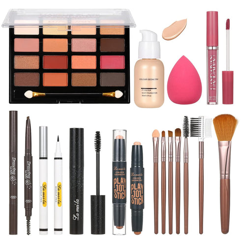 All in One Makeup Kit For Women Girls Teens Makeup set 16 Colors Eyeshadow Palette Foundation Eyeliner Contouring Stick Lip Gloss Eyebrow Mascara ...